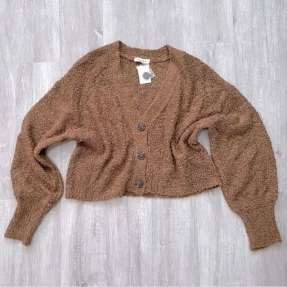 Women's Boucle Cardigan XL NWT Brown Cozy Soft Sweater New